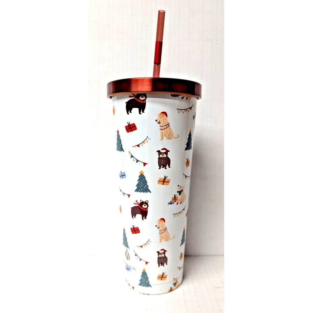 Manna Chilly Tumbler Christmas Dogs 24oz Double Wall Insulated Stainless Steel
